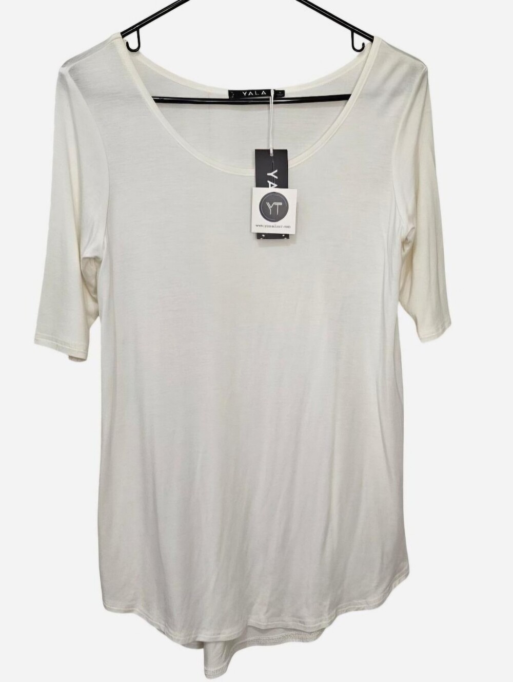 Yala boat neck Ivory color 1/2 sleeve relaxed fit top Women's Size Small NEW